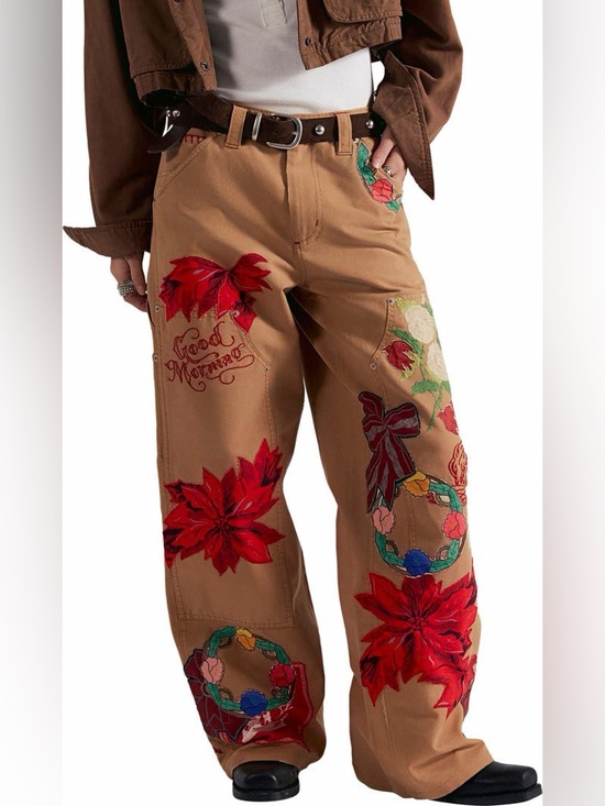 Free People Denim - Free People Bright Time Embroidered High Waist Wide Leg Pants